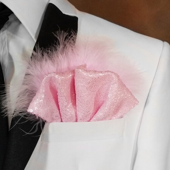NEW Pink Sequin Ruffle & Feather Pocket Square Insert - Picture 9 of 9